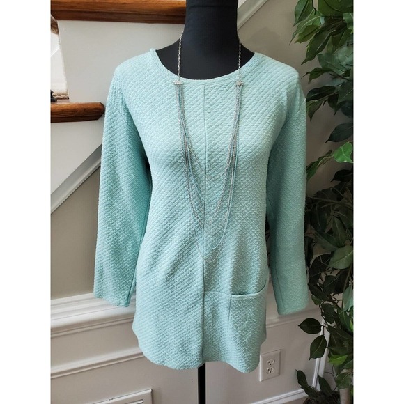 Pure Jill Women's Blue Cotton Round Neck Long Sleeve Casual Blouse Size Medium - Picture 2 of 11